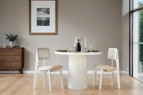Morena 2 Sandalyeli Yuvarlak Masa Takımı, Beyaz, 90X90