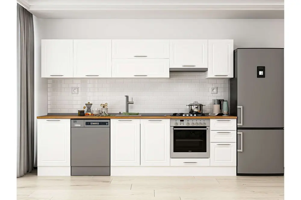 Alvinka 300X210 Cm Klasik Mebran Mutfak Dolabı, M E90S50S40 1 Mebran Beyaz Suntalam