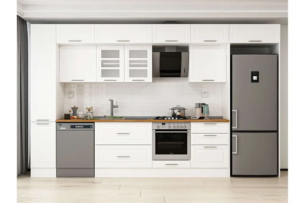 Alvinka 390X240 Cm Klasik Mebran Mutfak Dolabı, Mbb E90B40S60 3 Mebran Beyaz Suntalam