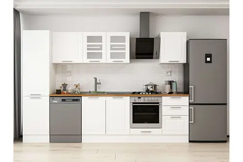 Alvinka 310X210 Cm Klasik Mebran Mutfak Dolabı, Mb E90B50S50 3 Mebran Beyaz Suntalam