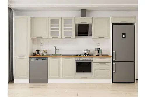 Alvinka 400X222 Cm Klasik Mebran Mutfak Dolabı, Mbb E90B50S60 3 Mebran Kumtaşı Suntalam