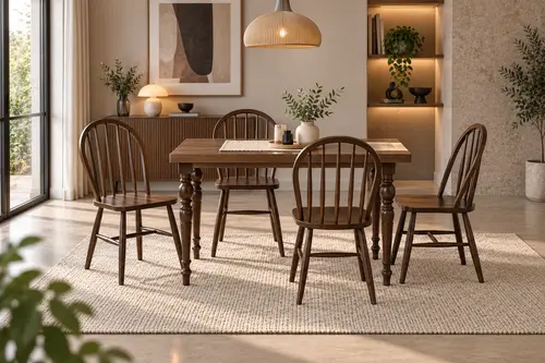 Damla Country Masa, Amerikan Sandalye, Ceviz, 125X80