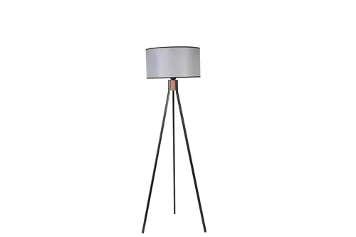 Fısco Tripod Siyah Lambader Silindir Hasır Gri Abajurlu