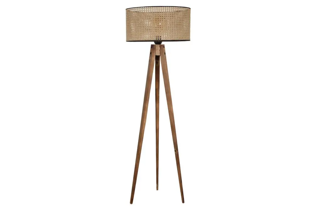 Tripod Lambader Yanık Silindir Rattan Abajurlu