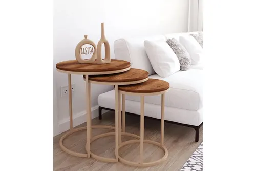 Tubihome Zigon Sehpa Takımı, Capicino Ayak, Koyu Ahşap