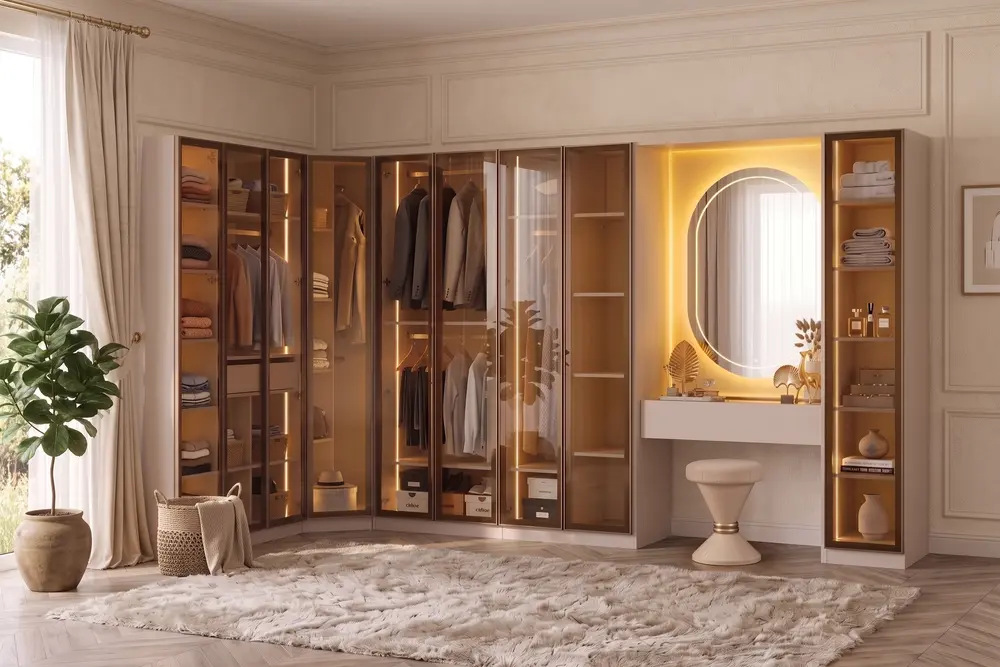 Vita Cam Mdf Gardırop, Makyaj Ünıtelı Puflu, 6 Kapaklı