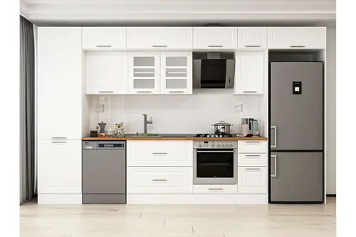 Alvinka 390X240 Cm Klasik Mebran Mutfak Dolabı, Mbb E90B60S40 3 Mebran Beyaz Suntalam