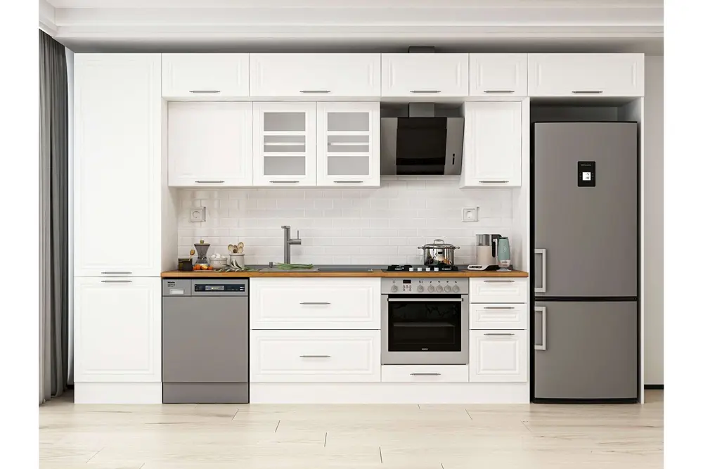 Alvinka 390X240 Cm Klasik Mebran Mutfak Dolabı, Mbb E90B60S40 3 Mebran Beyaz Suntalam