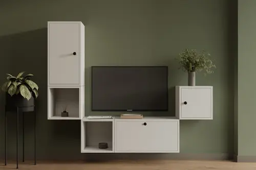 Leron 3 Kapaklı Geniş Depolama Asma Televizyon Ünitesi Çok Bölmeli Modüler Tv Seti Mst Tvt 1055