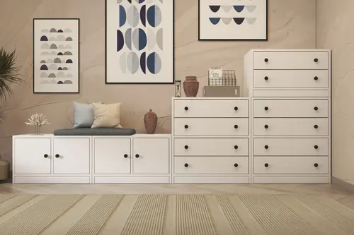 Luna Raflı Askılıklı Puflu Çekmeceli Beyaz Vestiyer Çıtasızı 259 Cm Vst 1099 Ç