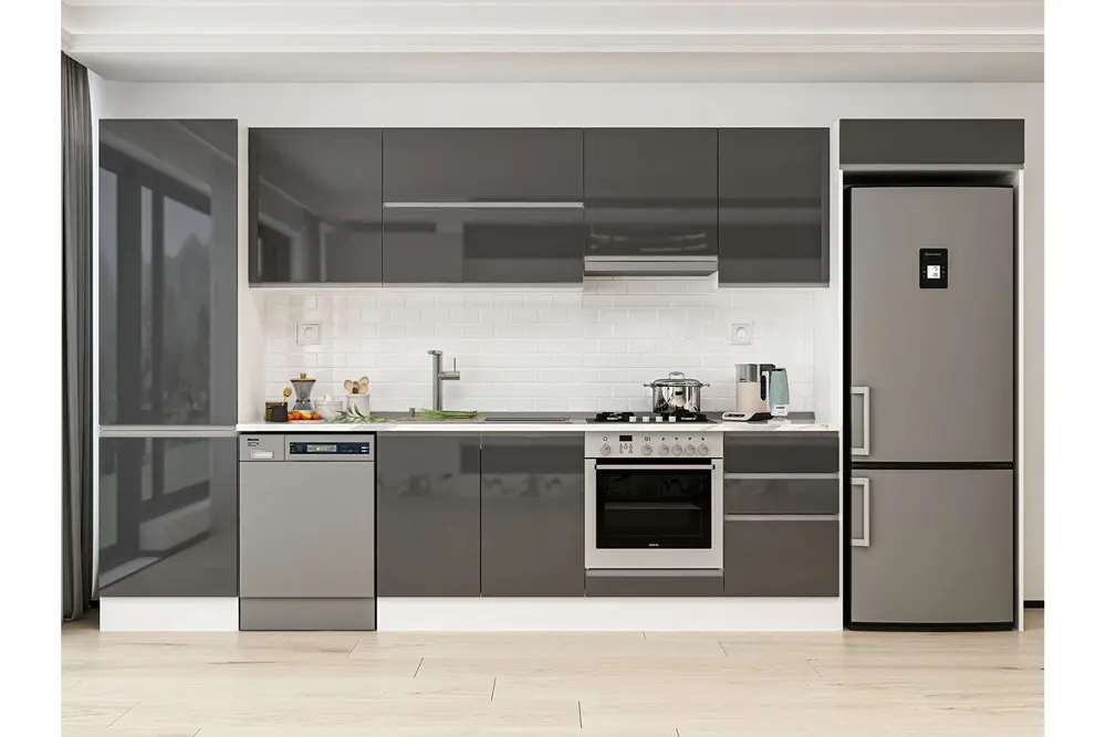 Alvinka 390X222 Cm Mutfak Dolabı, Mbb E80B60S50 1 Antrasit Suntalam