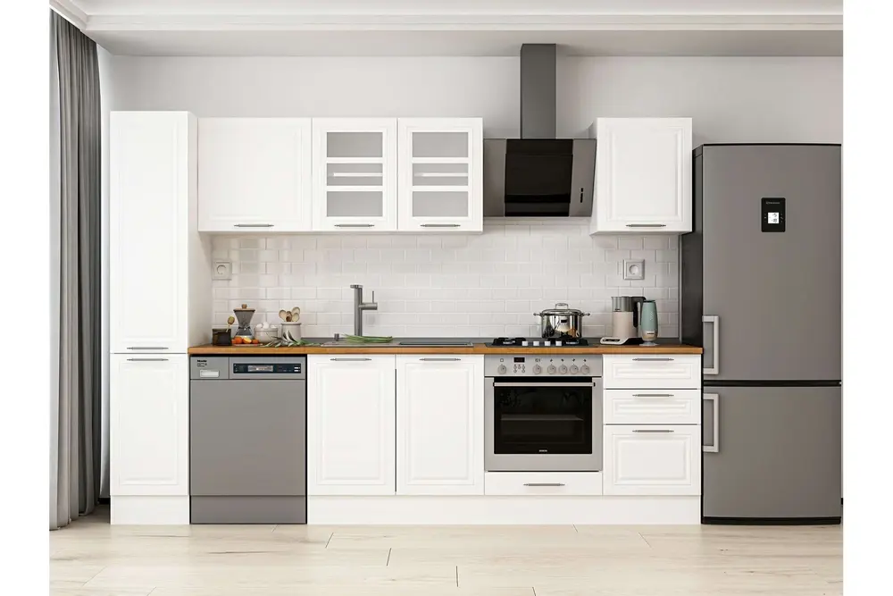 Alvinka 300X210 Cm Klasik Mebran Mutfak Dolabı, Mb E90B40S50 3 Mebran Beyaz Suntalam