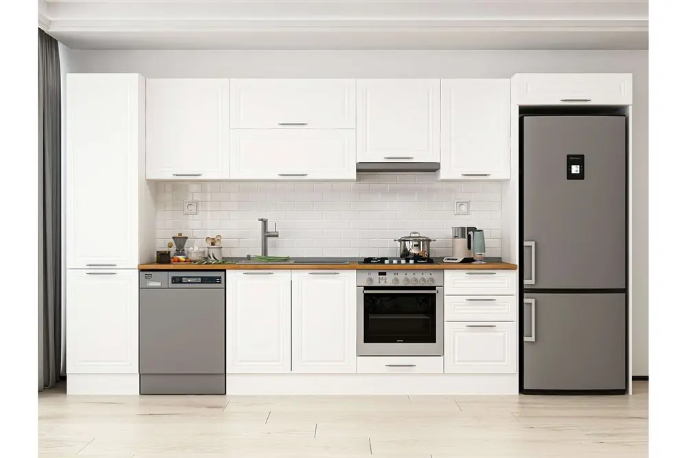 Alvinka 390X222 Cm Klasik Mebran Mutfak Dolabı, Mbb E90B50S50 1 Mebran Beyaz Mdf