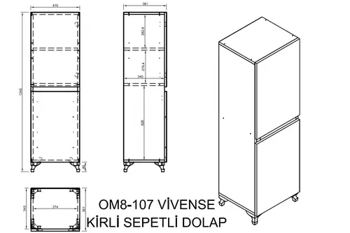 Lavo Kirli Sepetli Dolap, 42X135X36