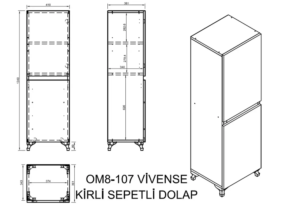 Lavo Kirli Sepetli Dolap, 42X135X36
