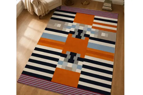 Blok Simetri Dokulu Dokuma Taban Halı, 696 Yng 80X150 Cm