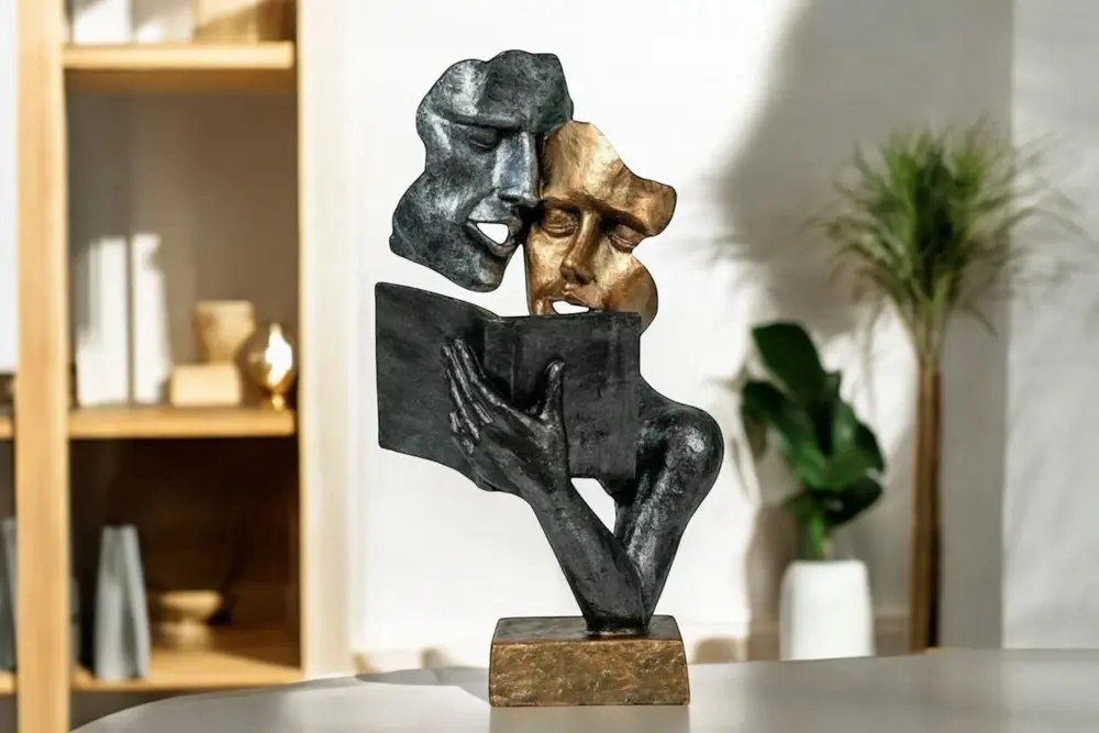 Kitap Okuyan Mask Obje, Gold & Gümüş Eskitme