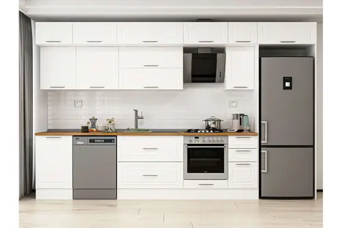 Alvinka 370X240 Cm Klasik Mebran Mutfak Dolabı, Mb E80S50S40 2 Mebran Beyaz Suntalam