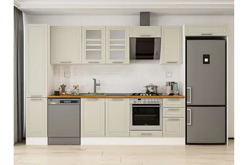 Alvinka 360X222 Cm Klasik Mebran Mutfak Dolabı, Mbb E80B40S40 3 Mebran Kumtaşı Suntalam