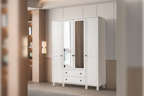 Seda Gardırop, Beyaz, 4 Kapaklı
