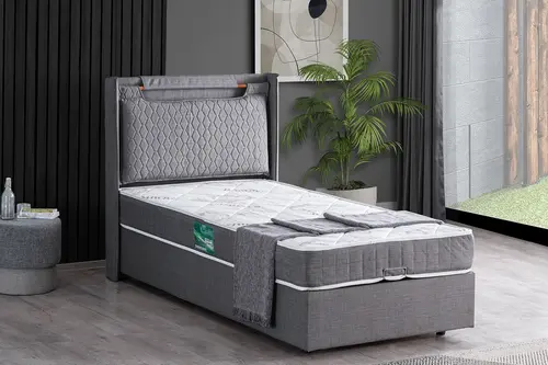 Zagreb Baza Başlık Ve Comfort Yatak Seti, Gri, 90X190