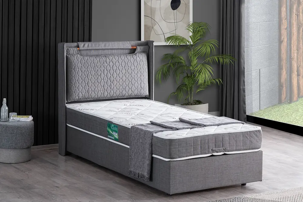 Zagreb Baza Başlık Ve Comfort Yatak Seti, Gri, 90X190