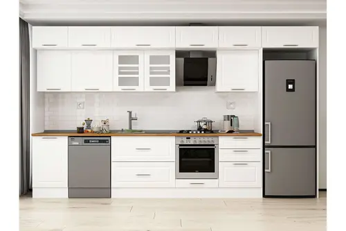 Alvinka 400X240 Cm Klasik Mebran Mutfak Dolabı, Mb E90S50S60 3 Mebran Beyaz Suntalam