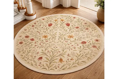 Bej Lale Motifli Dokuma Taban Halı, 595 Yng 80X80 Cm