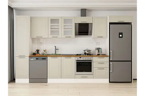 Alvinka 375X222 Cm Klasik Mebran Mutfak Dolabı, Mbb E80B45S50 3 Mebran Kumtaşı Suntalam