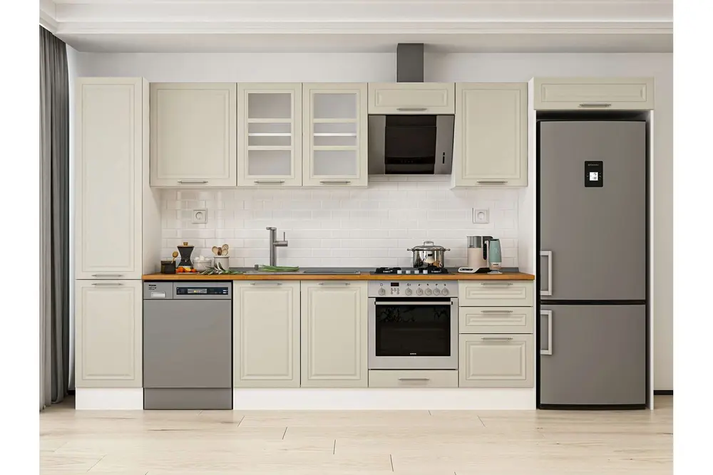 Alvinka 375X222 Cm Klasik Mebran Mutfak Dolabı, Mbb E80B45S50 3 Mebran Kumtaşı Suntalam