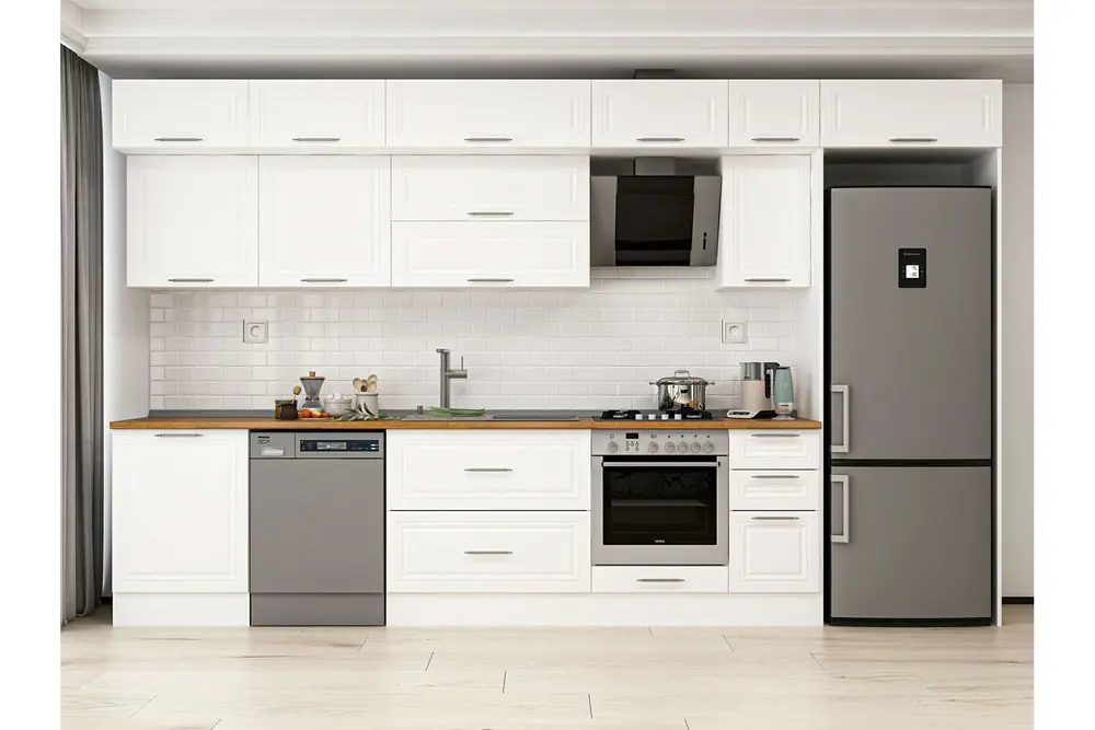 Alvinka 390X240 Cm Klasik Mebran Mutfak Dolabı, Mb E90S60S40 2 Mebran Beyaz Suntalam