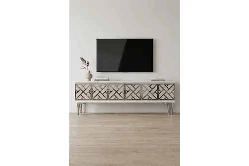 Arex Tv Sehpası Beyaz Traverten Silver 120 Cm Tsa1238Bts