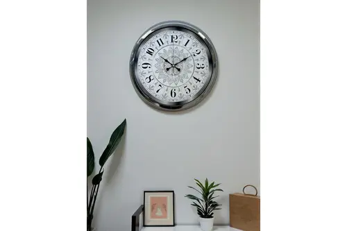 Asil Motif Krom Metal Duvar Saati 40 Cm