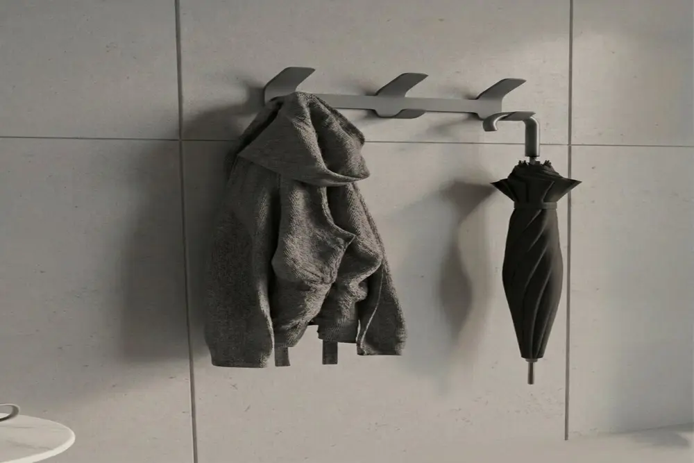 Galvaniz Metal 3 Askılı Duvar Askısı, Cam Gri, 20X7X3 Cm