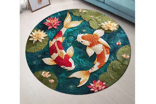 Koi Balıkları Dokuma Taban Halı, 557 Yng, 80X80 Cm