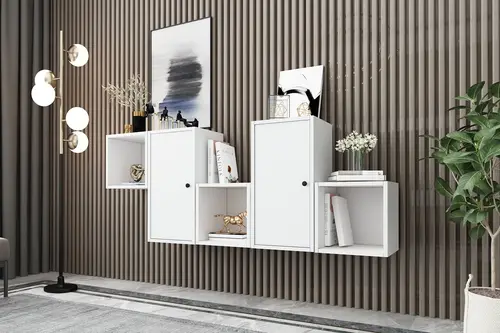 Leno 2 Kapakli Rafli Duvara Monte Ayaksiz Dresuar Beyaz 170 Cm Drs-1012-Ç