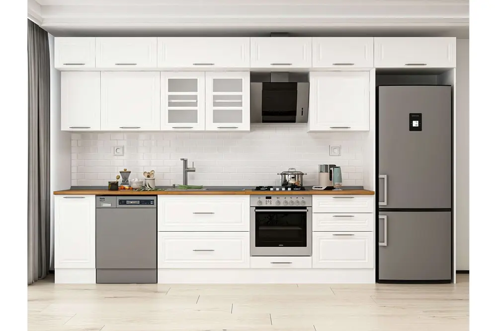 Alvinka 380X240 Cm Klasik Mebran Mutfak Dolabı, Mb E80S40S60 3 Mebran Beyaz Suntalam