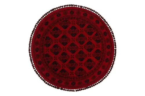 Zagros Kırmızı 01 Yuvarlak Etnik Desenli Halı, 120X120