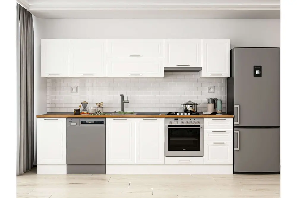 Alvinka 300X210 Cm Klasik Mebran Mutfak Dolabı, M E90S45S45 1 Mebran Beyaz Suntalam