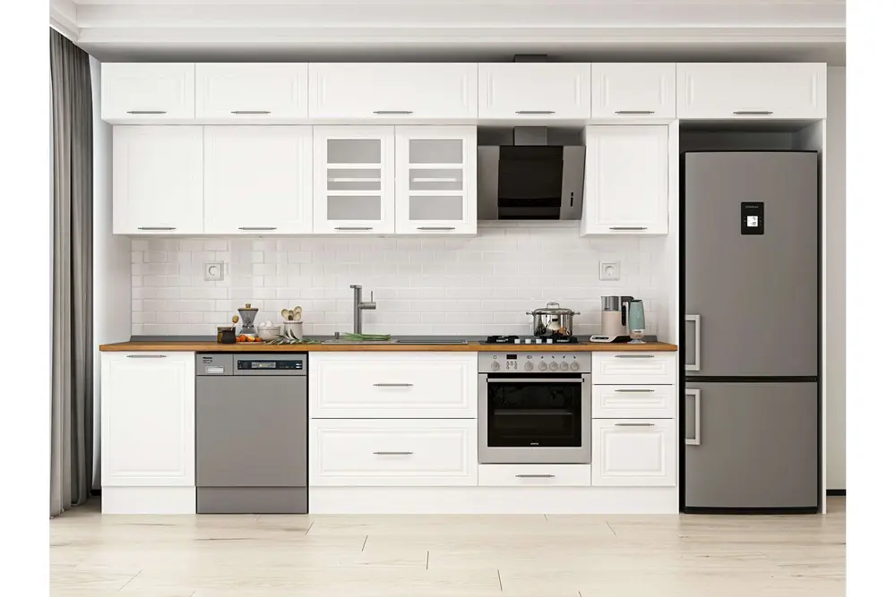 Alvinka 385X240 Cm Klasik Mebran Mutfak Dolabı, Mb E90S50S45 3 Mebran Beyaz Suntalam
