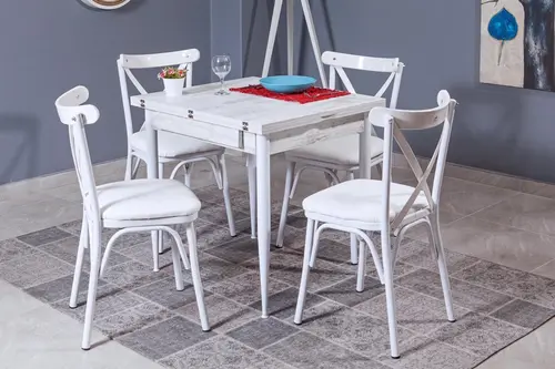 Kartal Kare Masa Takımı, Beyaz, 70X80
