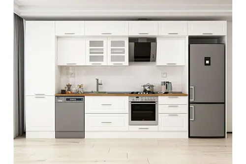 Alvinka 400X240 Cm Klasik Mebran Mutfak Dolabı, Mbb E80B60S60 3 Mebran Beyaz Suntalam