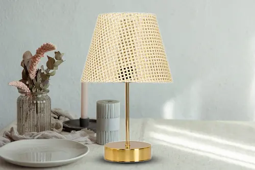 Evlight Yesna Hazeran Abajur, Krem, Gold Metal Ayaklı