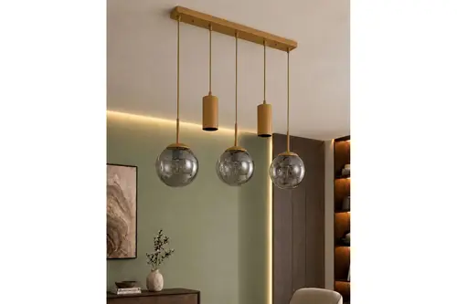 Nara Beşli Sarkıt Avize, Eskitme Metal, Füme Cam