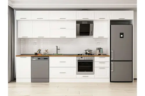 Alvinka 380X240 Cm Klasik Mebran Mutfak Dolabı, Mb E80S50S50 2 Mebran Beyaz Suntalam