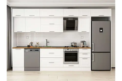 Alvinka 370X240 Cm Klasik Mebran Mutfak Dolabı, Mb E80S45S45 2 Mebran Beyaz Suntalam