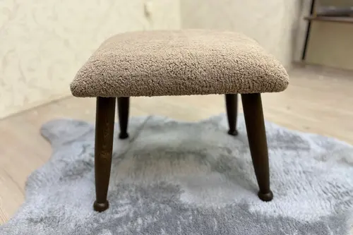 Trend Teddy Puf, Kahverengi, Ceviz Ahşap Ayak