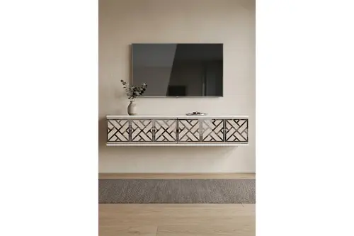 Arex Duvara Montaj Tv Sehpası Beyaz Traverten Silver 120 Cm Tda1238Bts