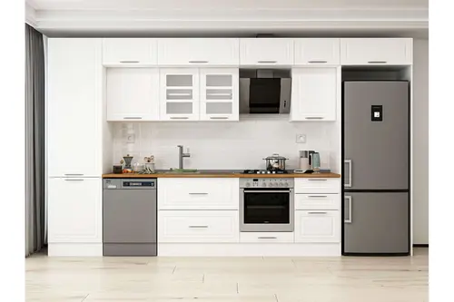 Alvinka 400X240 Cm Klasik Mebran Mutfak Dolabı, Mbb E90B60S50 3 Mebran Beyaz Suntalam