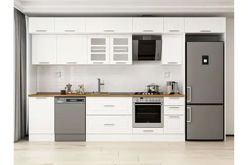 Alvinka 370X240 Cm Klasik Mebran Mutfak Dolabı, Mb E80S50S40 3 Mebran Beyaz Suntalam